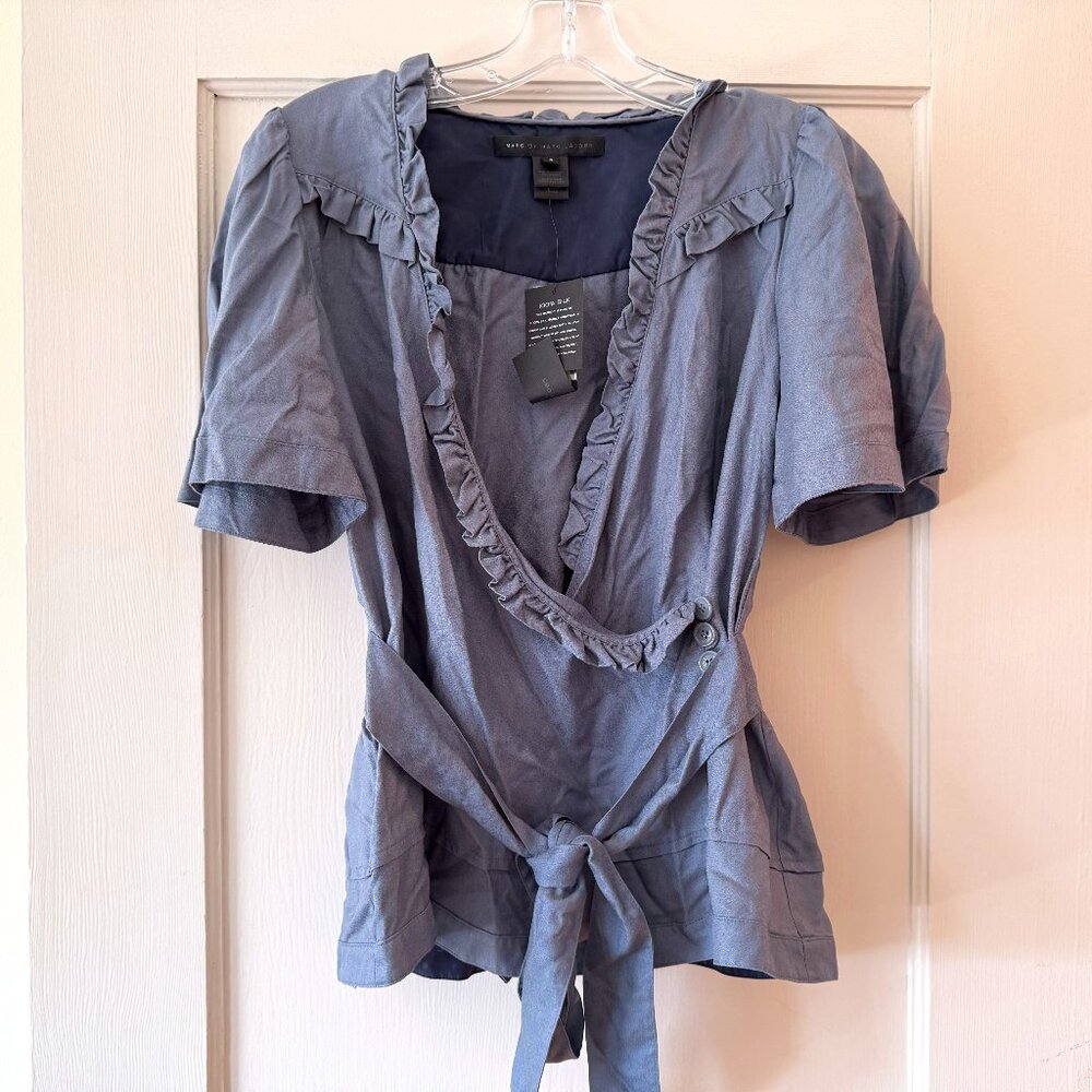 Marc by Marc Jacobs | Blue Silk Ruffle Wrap Top 4